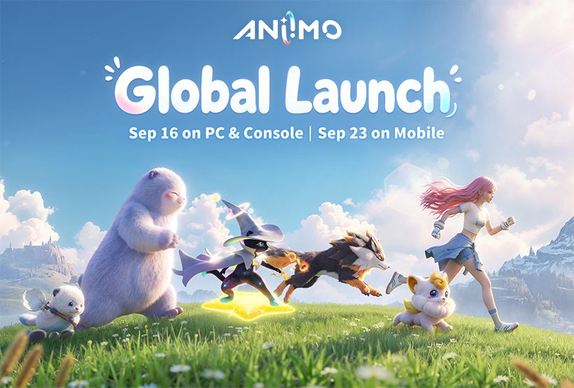 A Pathfinder running alongside a group of Aniimo companions (official key art)