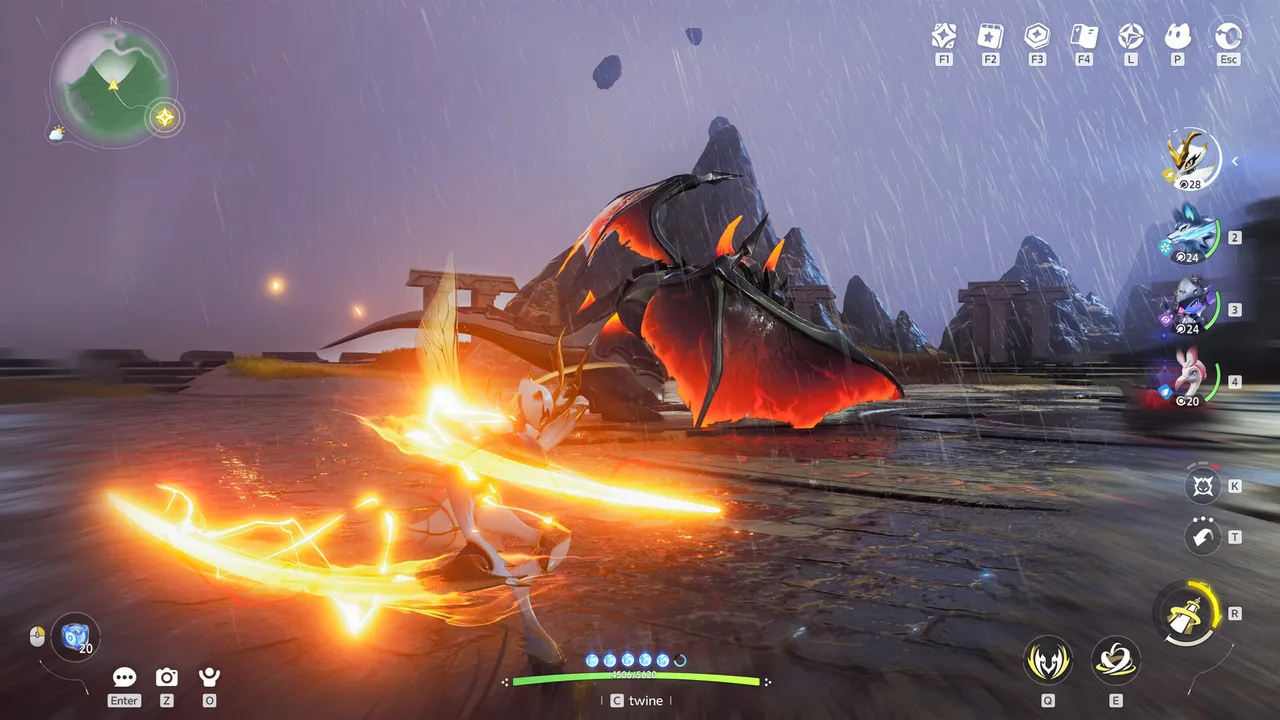 A golden-winged insect Aniimo and a fiery wolf Aniimo colliding mid-combat (official gameplay screenshot)