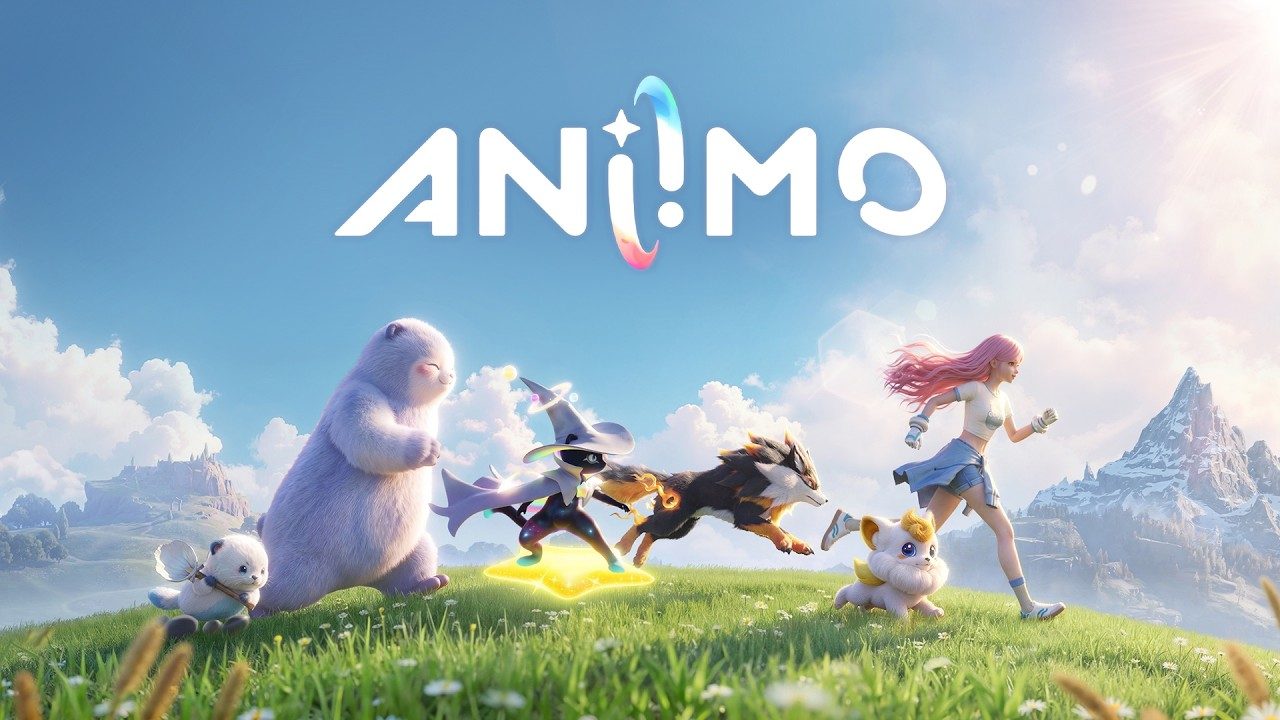 Key-Art des Launch-Trailers: ein großes, flauschiges Aniimo an der Seite einer Gruppe von Charakteren (offizielles Key-Art)